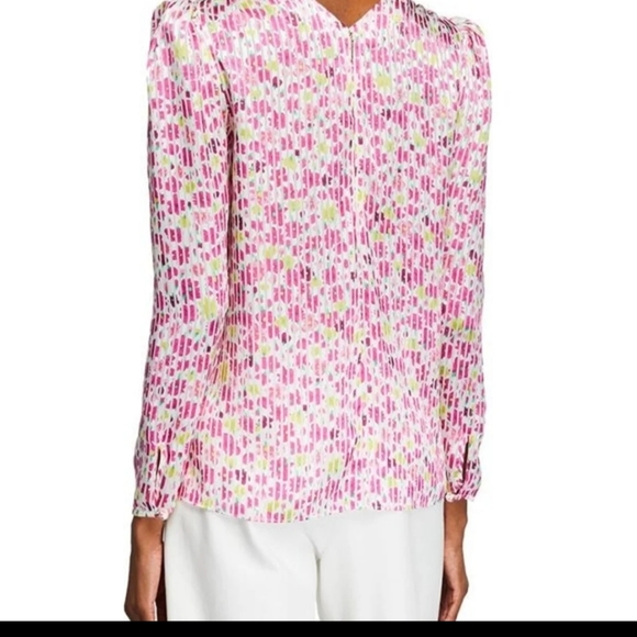 KATE SPADE Marker Floral Devote French Cream Top size Small Puff Sleeve silky - Picture 6 of 10